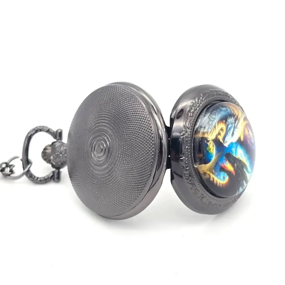 Celestial Yin Yang Dragon Pendant Pocket Watch – Fantasy Necklace Gift